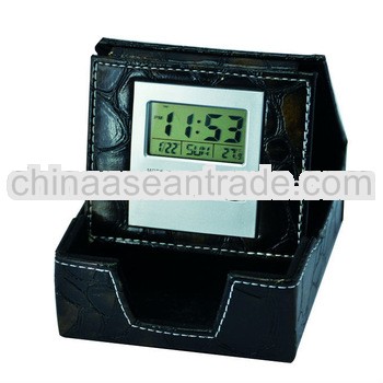 Genuine Leather Desk Digital Transparent Alarm Clock