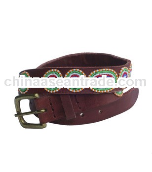 Genuine leather India beaded belt