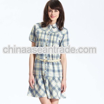 Girly Uniform Plaid One-Piece Dress Blue