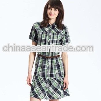 Girly Uniform Plaid One-Piece Dress Navy/Green