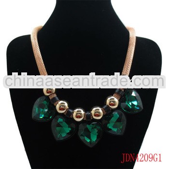 Gold Mesh Chain with Emerald Heart Diamond Jewelry Necklace