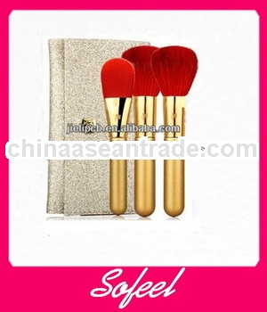 Gold color handle red hair makeup brush set