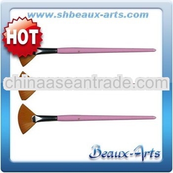 Golden Synthetic Fan Artist Paint Brush-Long, Pink Lacquered Handle Oil Color Brush