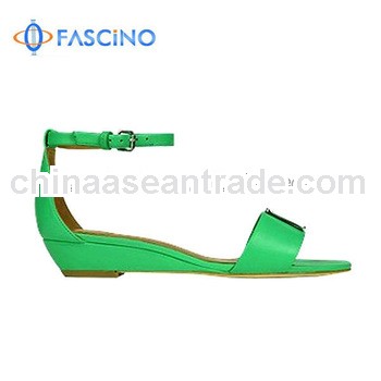 Green Leather Flat Sandals For Women