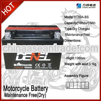 HIGH PERFORMANCE 12v 9ah Motorcycle Battery 12N7-3B ,20Hr