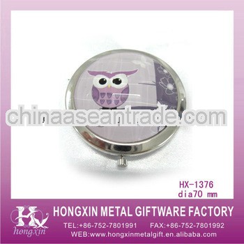 HX-1376 Round owl metal necklace pill box