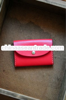 Hand Stitched Red Leather Card Holder