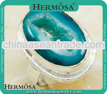 Hermosa Jewelry Fashion Oval Green Hollow Drusy Ring Thanksgiving Gifts H628