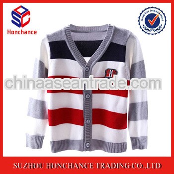 High Quality Striped V-neck Long Sleeve School Children Cardigan