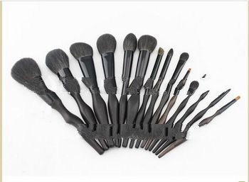 High quality black professional makeup brush / cosmetic brsh with leather makeup brush bag