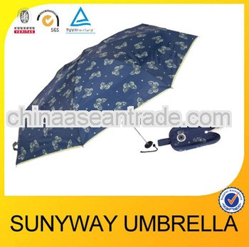 High quality butterfly printed 5 fold umbrella in blue color