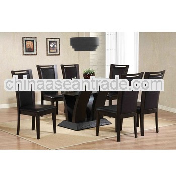 High quality wooden glass top metal base dining table