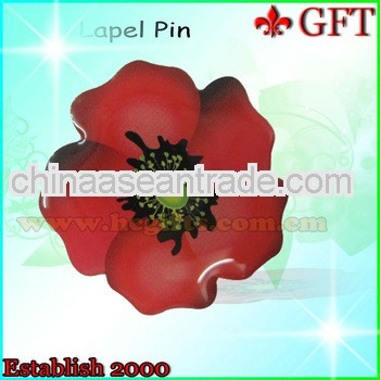 High quanlity red flower metal lapel pin with hard enamel