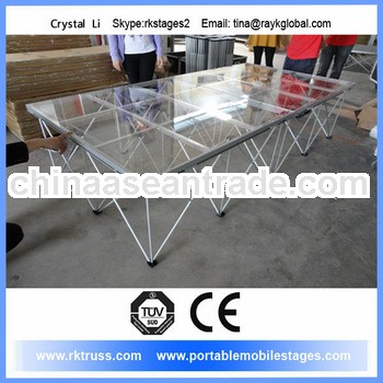 Hot sale transparent glass party show portable mobile stage.folding stage