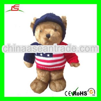 LE-D632 USA Plush Stuffed Teddy Bear Toys Wearing Knit Sweater
