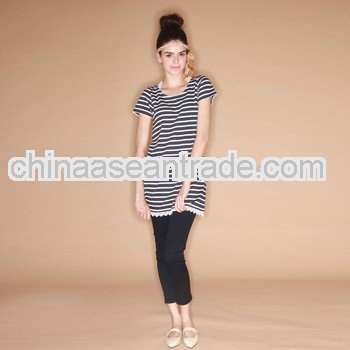 Lace Embellished Sailor Stripe Dress Navy Blue