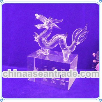 Laser Etched Crystal Zodiac Dragon for New Year Decoration