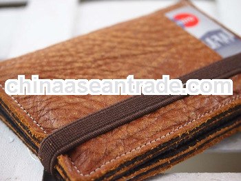 Latest Custom handmade Light Brown PU leather business card wallet purse wtih brown elastic band