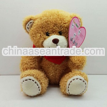 Lovely Curly Hair Promotion 15cm Seated Plush Stuffed Brown Teddy Bear