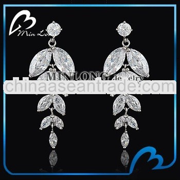 Luxury Bridal Bridesmaids Wedding Earrings Drop with Marquise CZ Cubic Zirconia 925 Silver Plated Fa