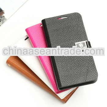 Lychee Emboss Bright plug-in card leather case for s4mini case with rope