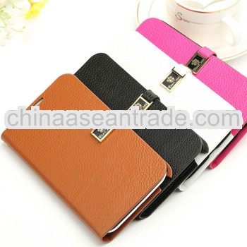 Lychee Emboss holster for N7100 flip leather case with card holders for Samsung Galaxy Note 2