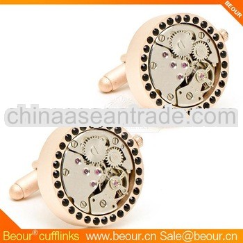 Matte Rose Gold & Black Crystals cufflinks watchs - Custom made cufflinks,Designer cufflink