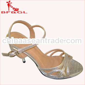Metal Color Shining with Kitten Heel Sandals For Ladies