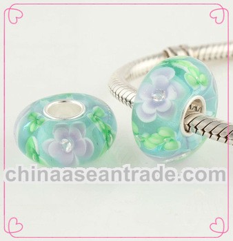 Murano Lampwork Glass Beads Inlay Zircon 925 Sterling Silver Beads