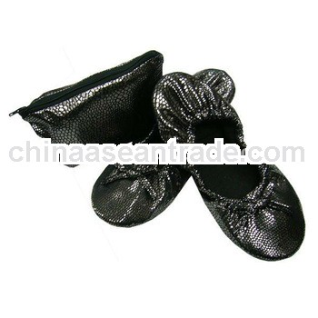 New Arrival Ladies Folding Pu Leather Ballet Shoes Vein