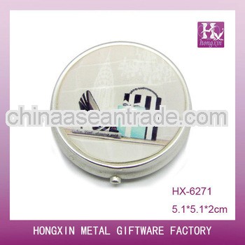 New Product for 2013 HX-6271 Round Picture Metal Mini Pill Box