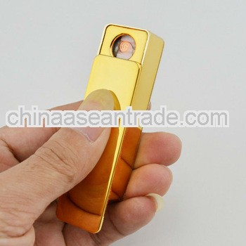 New rechargeable USB lighter gold metal advertising gift