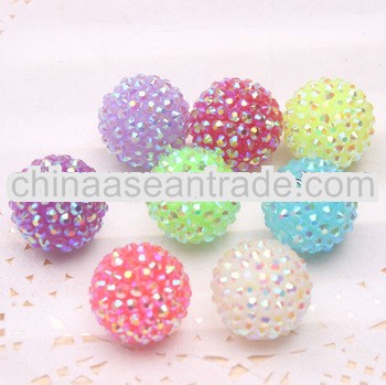 Newest! Wholesale Resin Neon Rhinestone Ball Beads Chunky Beads Gumball Necklace Jewelry Making