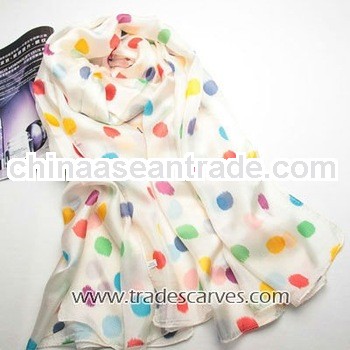 Newest lovely poka dot good quality long ladies silk scarves