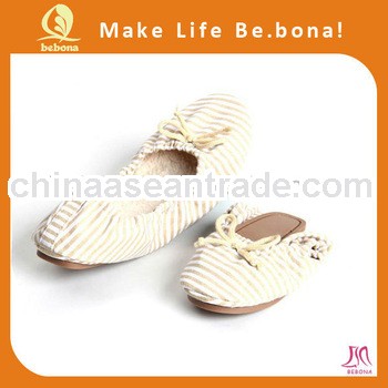 OEM comfortable high-quality srtipes ballerina fabric foldable flats