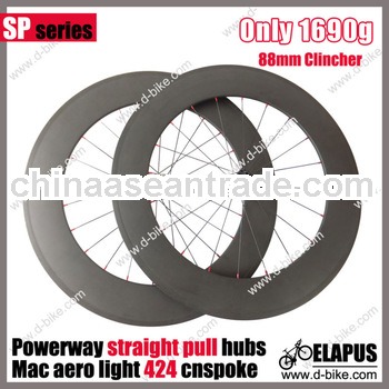 Only1670g/pair! 88mm clincher 700C full carbon road wheels straight pull