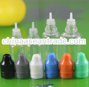 PET ecigarate liquid bottles childproof cap long thin tip