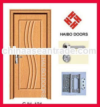 PVC wooden door design with frame, casing, lock, hinges (HB-124)