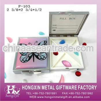 P-103 Pink square butterfly metal medicine box design