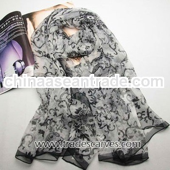 Popular real sillk floral long shawls hijab