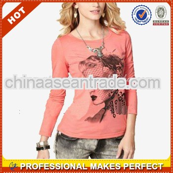 Priting long sleeve t-shirt for lady, hot sale in Europe(YCT-B0290)