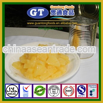 Processed canned crushed pineapple in syrup
