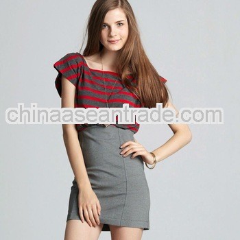 Red and Gray Striped Skirt Dress Red/Gray