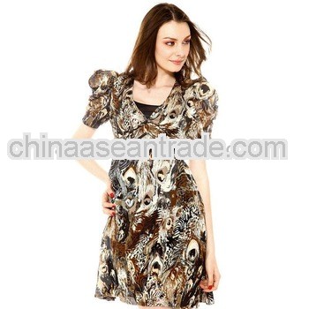 Refined Peacock Flower One-Piece Dress Sepia