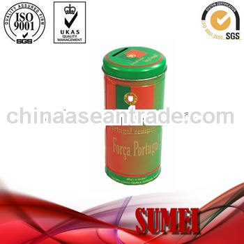 Round promotional money saving tin can