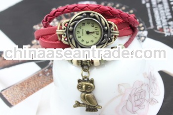 SW0117 Owl Pendant Genuine Leather Quartz Lady Watch