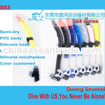 Semi-dry scuba diving snorkel,professional china snorkelling set