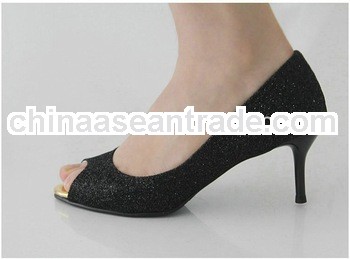 Sexy black glitter shiny peep toe high heel lady dress shoes