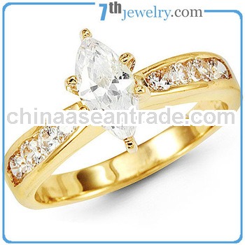 Single Stone Finger Rings Prong Set CZ Diamond Brass Rings with Gold Plating