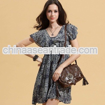 Spring Feeling Ruffled Sleeves Dress True Navy